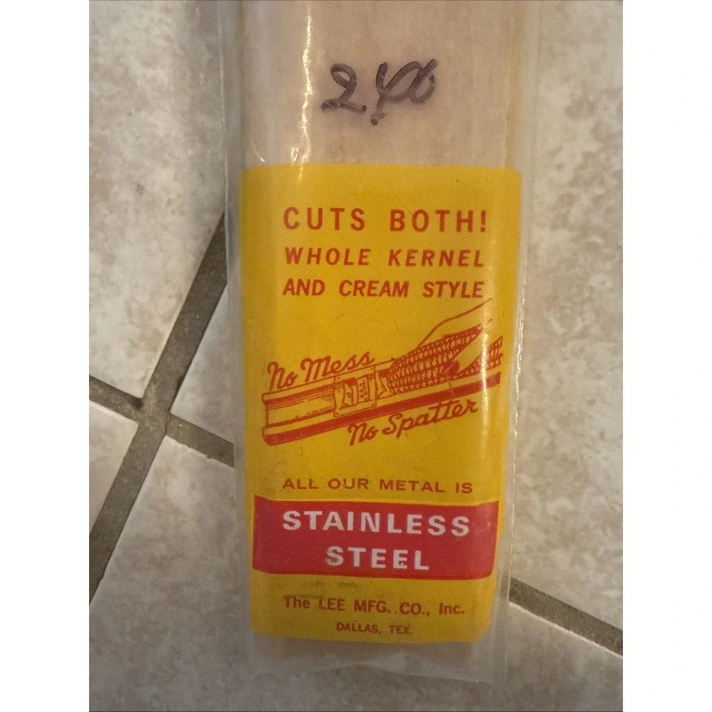 Vintage Lee's Wood & Stainless Corn Cutter and Creamer Original Packaging